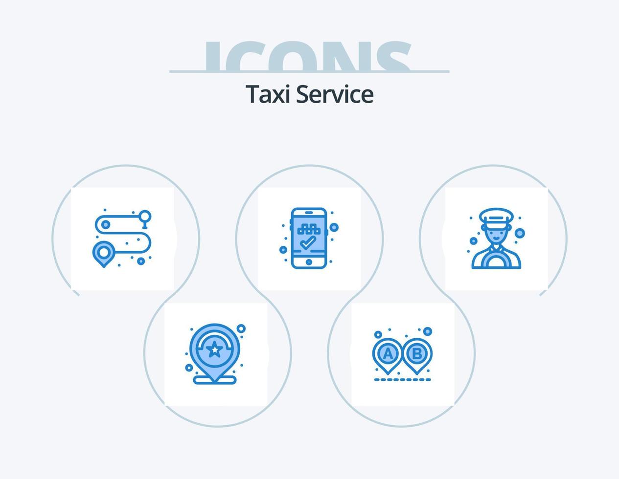 Taxi-Service blau Icon Pack 5 Icon Design. Taxi. Auto. Fahrt. App. Taxi buchen vektor