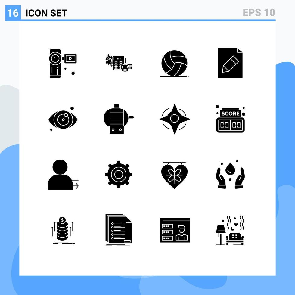 16 fast glyf begrepp för webbplatser mobil och appar öga testa medicinsk fotboll penna dokumentera redigerbar vektor design element