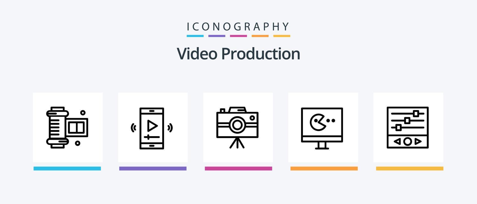 video produktion linje 5 ikon packa Inklusive nyhetsbrev. e-post dokumentera. lagring enhet. e-post. inspelning. kreativ ikoner design vektor