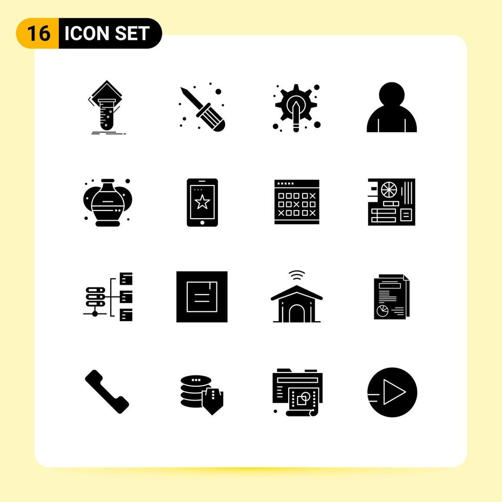 Gruppe von 16 soliden Glyphen Zeichen und Symbolen für bearbeitbare Vektordesign-Elemente für Kunstbenutzer-Designerprofilausrüstung vektor