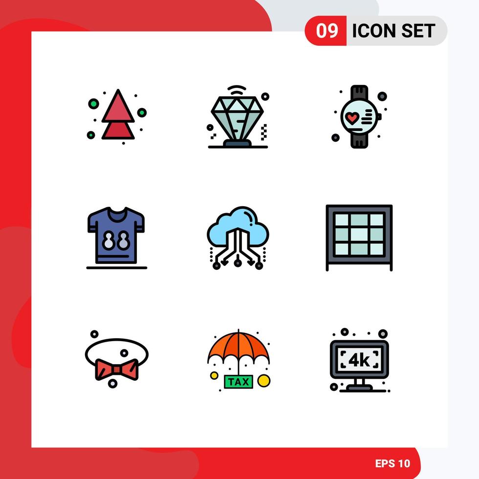 9 universelle Filledline-Flachfarben für Web- und mobile Anwendungen teilen bearbeitbare Vektordesign-Elemente für Cloud-Sportspieler-Shirts vektor