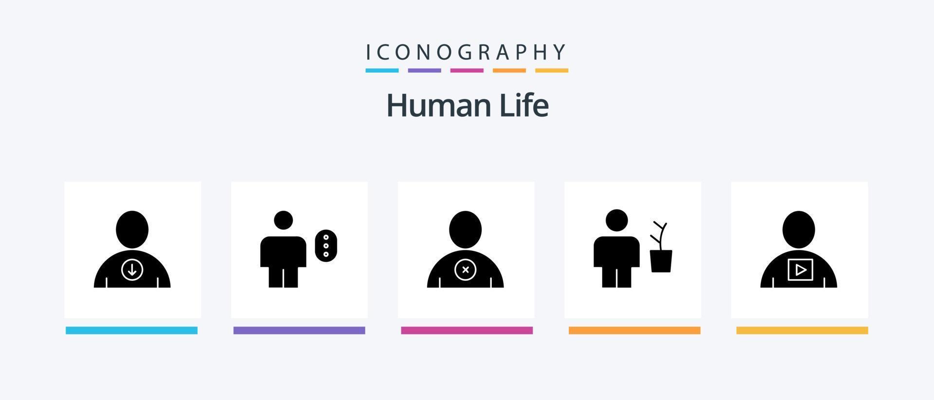 mänsklig glyf 5 ikon packa Inklusive kropp. pott. radera. växt. kropp. kreativ ikoner design vektor
