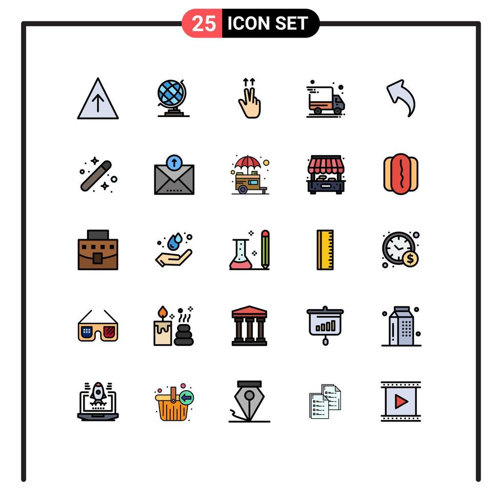 25 universelle, gefüllte Linien-Flachfarben für Web- und mobile Anwendungen, die kreative bearbeitbare Vektordesign-Elemente für den Pfeil nach oben entwerfen vektor