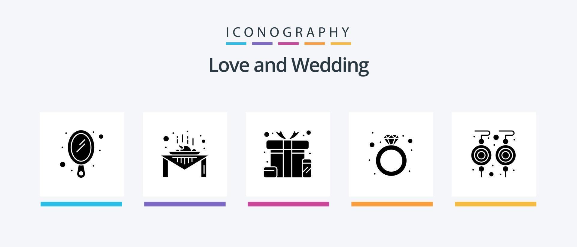 Hochzeit Glyphe 5 Icon Pack inklusive Ohrringe. Ring. Kasten. Schmuck. Geschenk Diamant. kreatives Symboldesign vektor