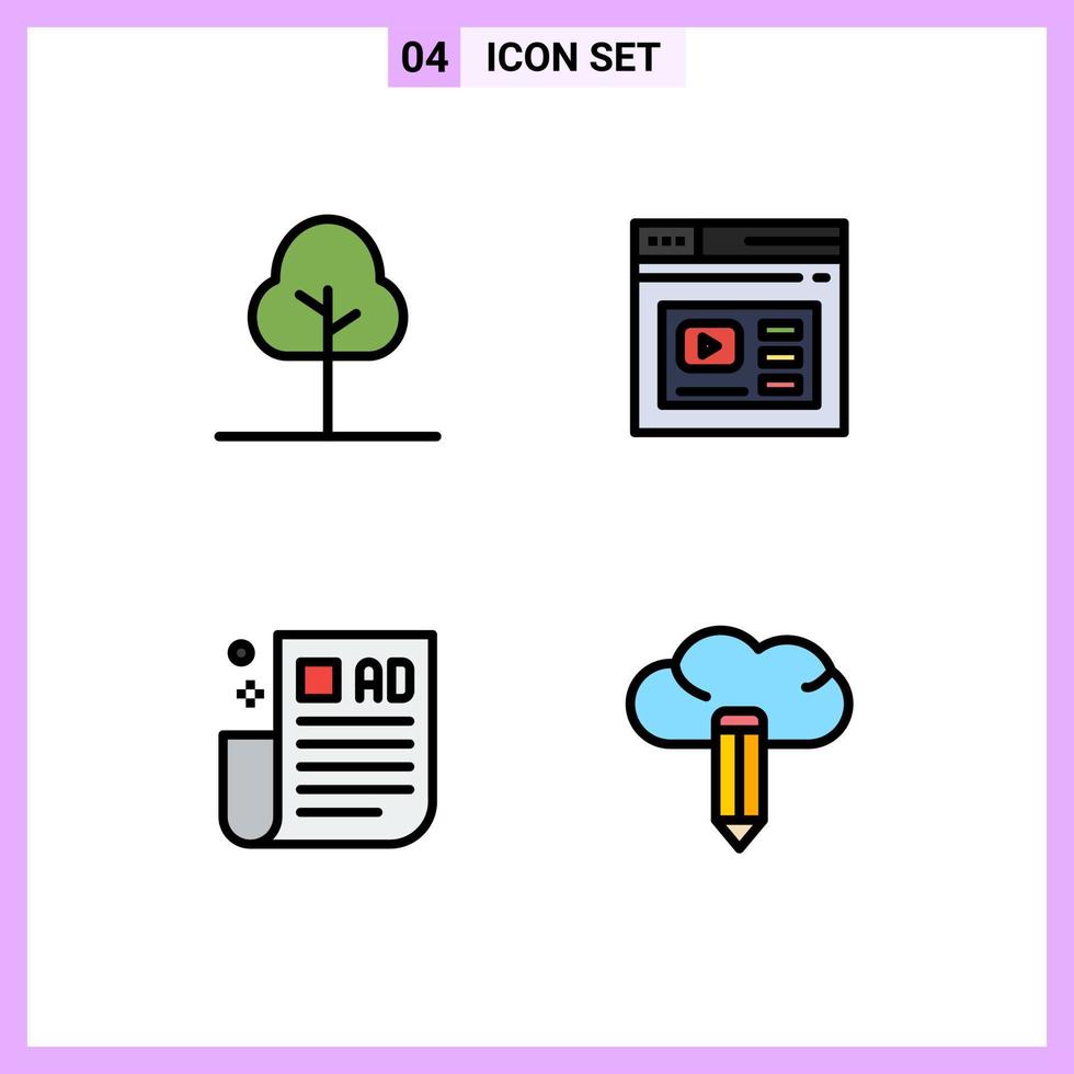 4 universell fylld linje platt Färg tecken symboler av träd företag tips internet hemsida tips redigerbar vektor design element