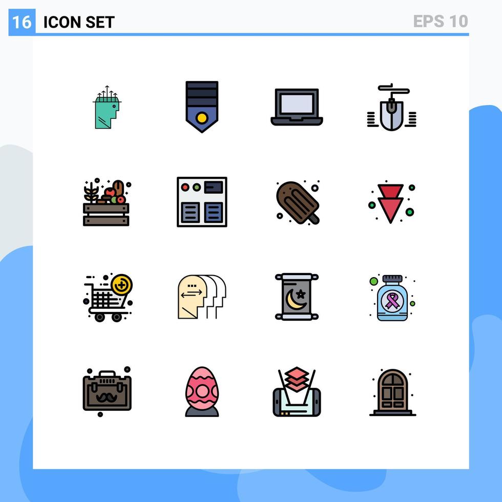 mobil gränssnitt platt Färg fylld linje uppsättning av 16 piktogram av mat bruka soldat design mus redigerbar kreativ vektor design element