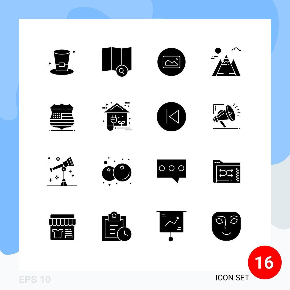 16 universell fast glyfer uppsättning för webb och mobil tillämpningar säkerhet tecken Foto skydda berg redigerbar vektor design element