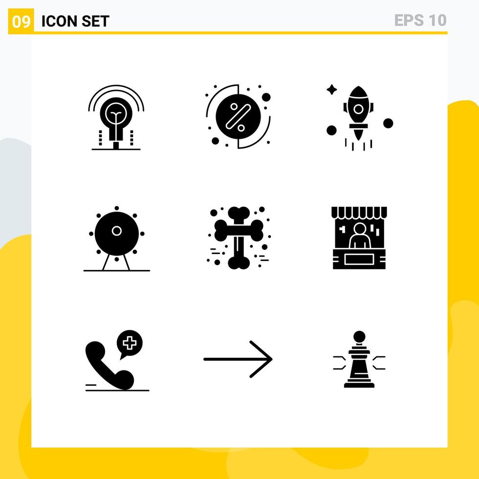 9 universell fast glyfer uppsättning för webb och mobil tillämpningar korsade ben raket tecken fritid redigerbar vektor design element
