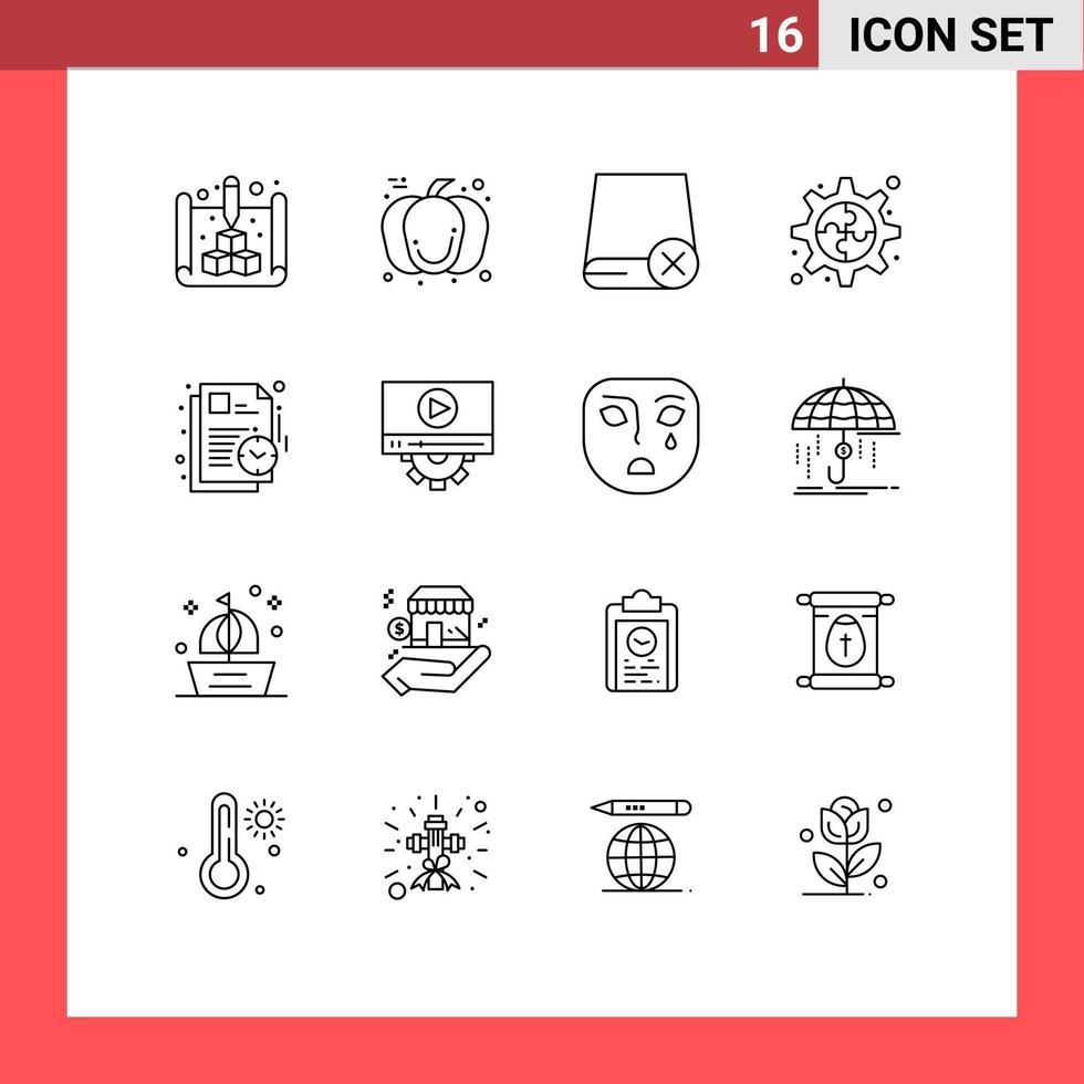 Stock Vector Icon Pack mit 16 Zeilenzeichen und Symbolen für Zeitplangetriebe Computer verarbeiten Hardware editierbare Vektordesign-Elemente