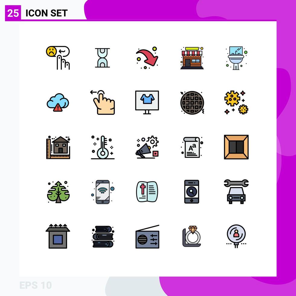 modern uppsättning av 25 fylld linje platt färger pictograph av spegel handfat pil badrum affär redigerbar vektor design element