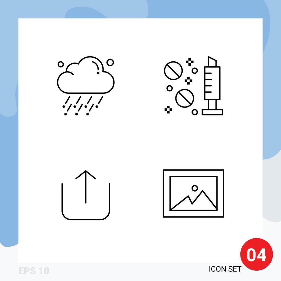 mobile schnittstellenlinie satz von 4 piktogrammen von bearbeitbaren vektordesignelementen des cloud-up-windmedizinalbums vektor