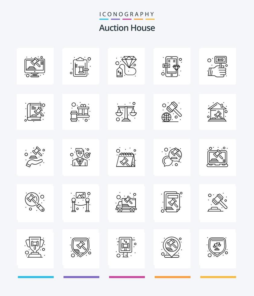 Creative Auction 25 Outline Icon Pack wie Bid. Telefon. Diamant. Handy, Mobiltelefon. online vektor