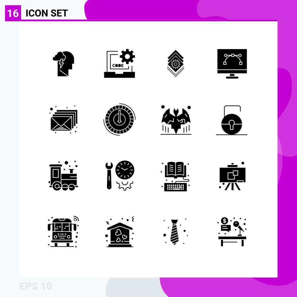 16 universell fast glyf tecken symboler av penna verktyg utveckling programmering design och kodning server redigerbar vektor design element