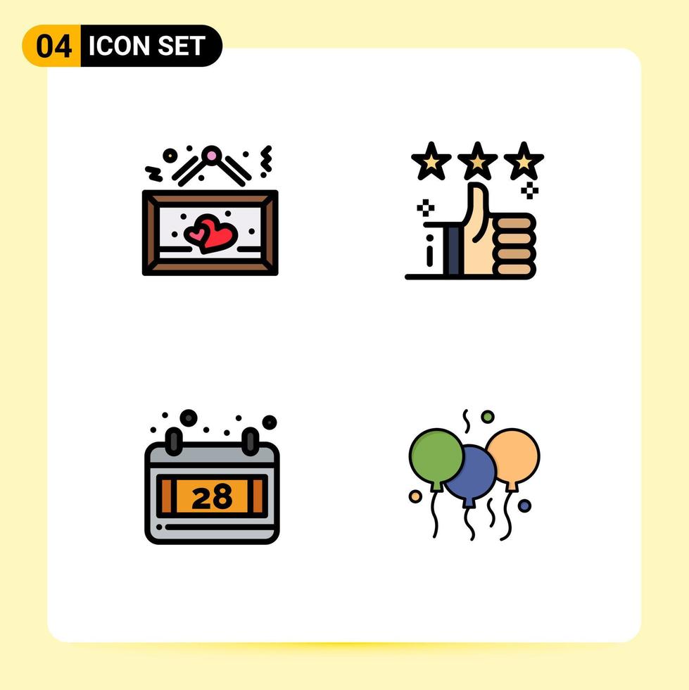 4 universelle Filledline-Flachfarben für Web- und mobile Anwendungen Board Star Love Support Datum editierbare Vektordesign-Elemente vektor