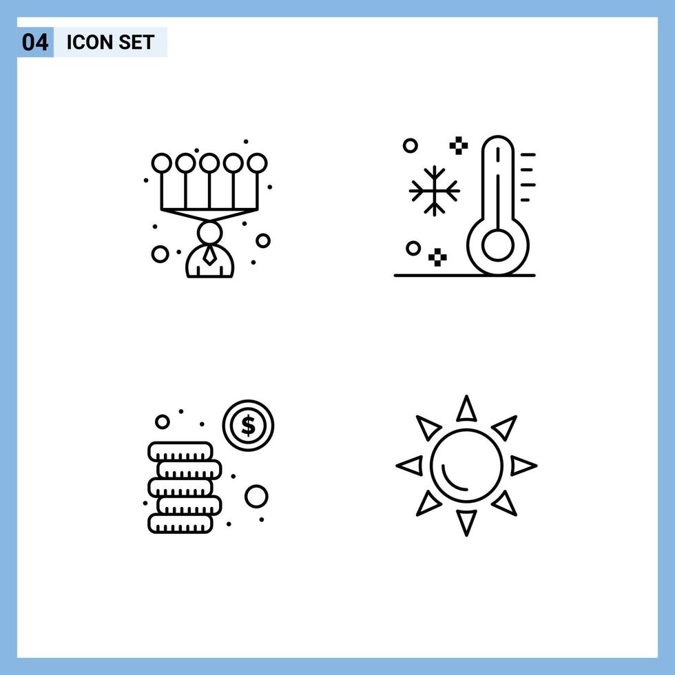 Gruppe von 4 modernen Filledline-Flachfarben für persönliche Münzen Urlaub Temperatur Investition editierbare Vektordesign-Elemente vektor