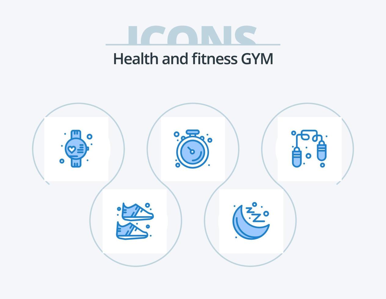 Fitnessstudio blau Icon Pack 5 Icon Design. Springseil. Übung. Fitnessstudio. Stoppuhr. Fitnessstudio vektor