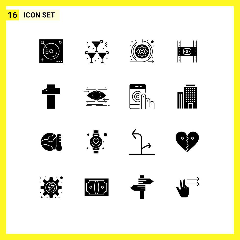 uppsättning av 16 modern ui ikoner symboler tecken för snickeri pengar vig filma budget redigerbar vektor design element