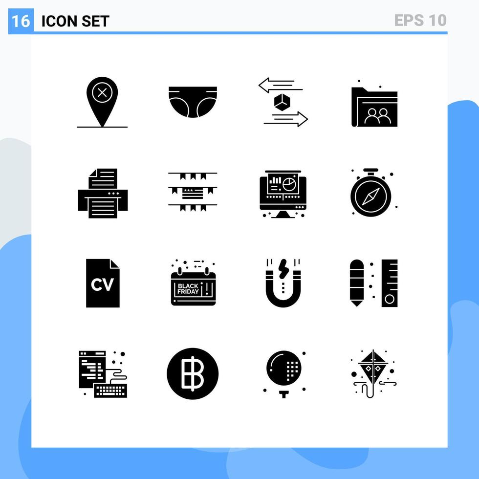 16 universelle solide Glyphen für Web- und mobile Anwendungen Druckordner Lieferdatei webbearbeitbare Vektordesign-Elemente vektor