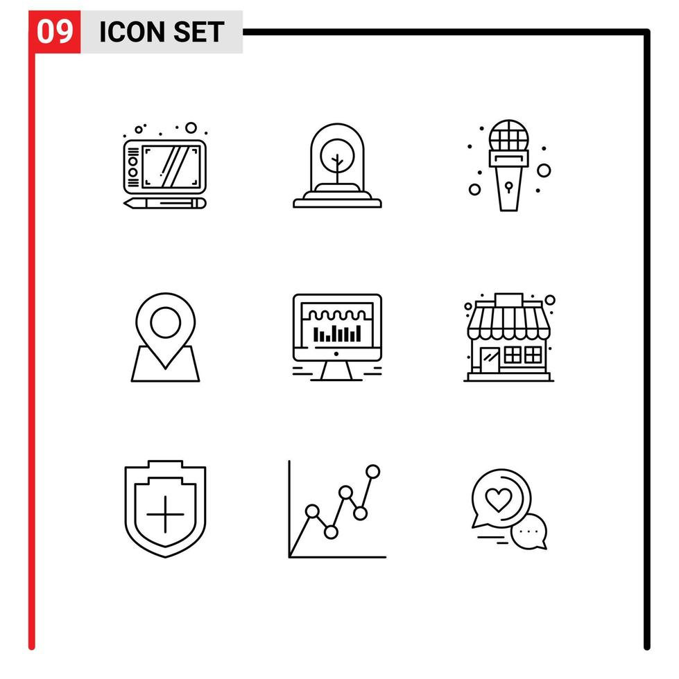 grupp av 9 konturer tecken och symboler för server stift mic markör plats redigerbar vektor design element