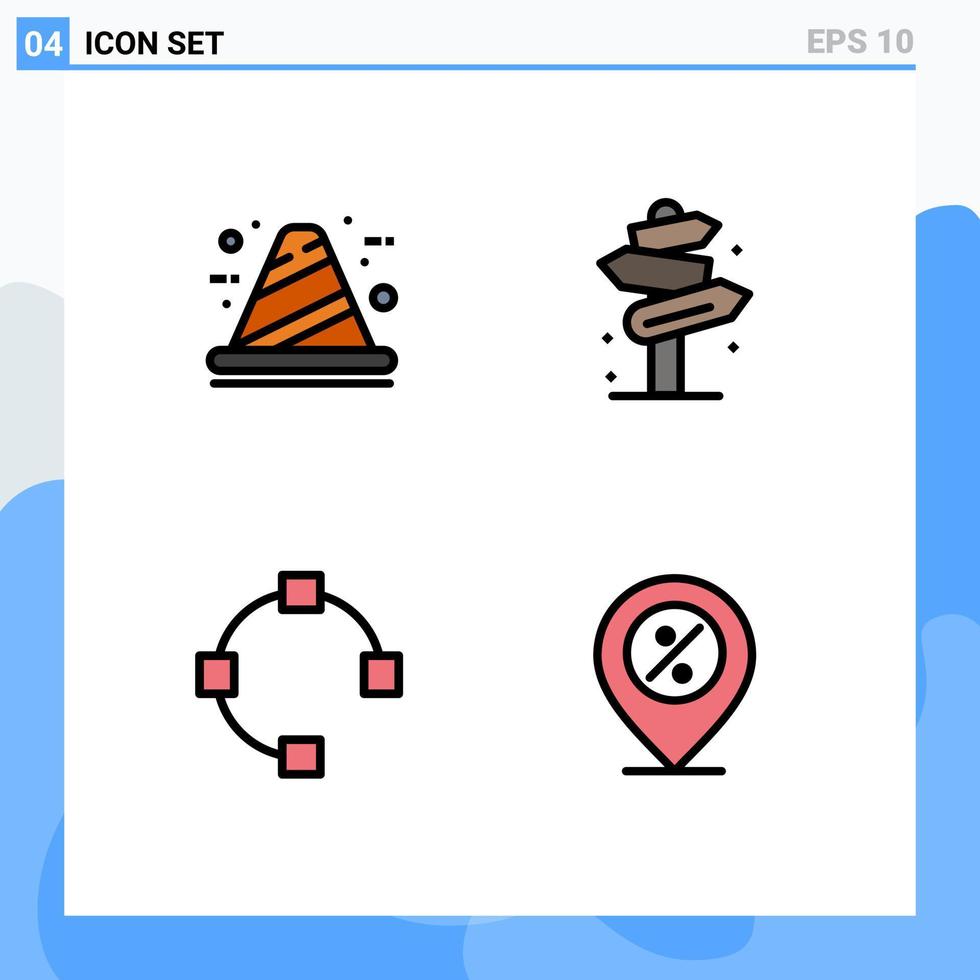 Gruppe von 4 modernen Filledline-Flachfarben, die für Architektur Straßenbau Richtungspfad editierbare Vektordesign-Elemente festgelegt werden vektor
