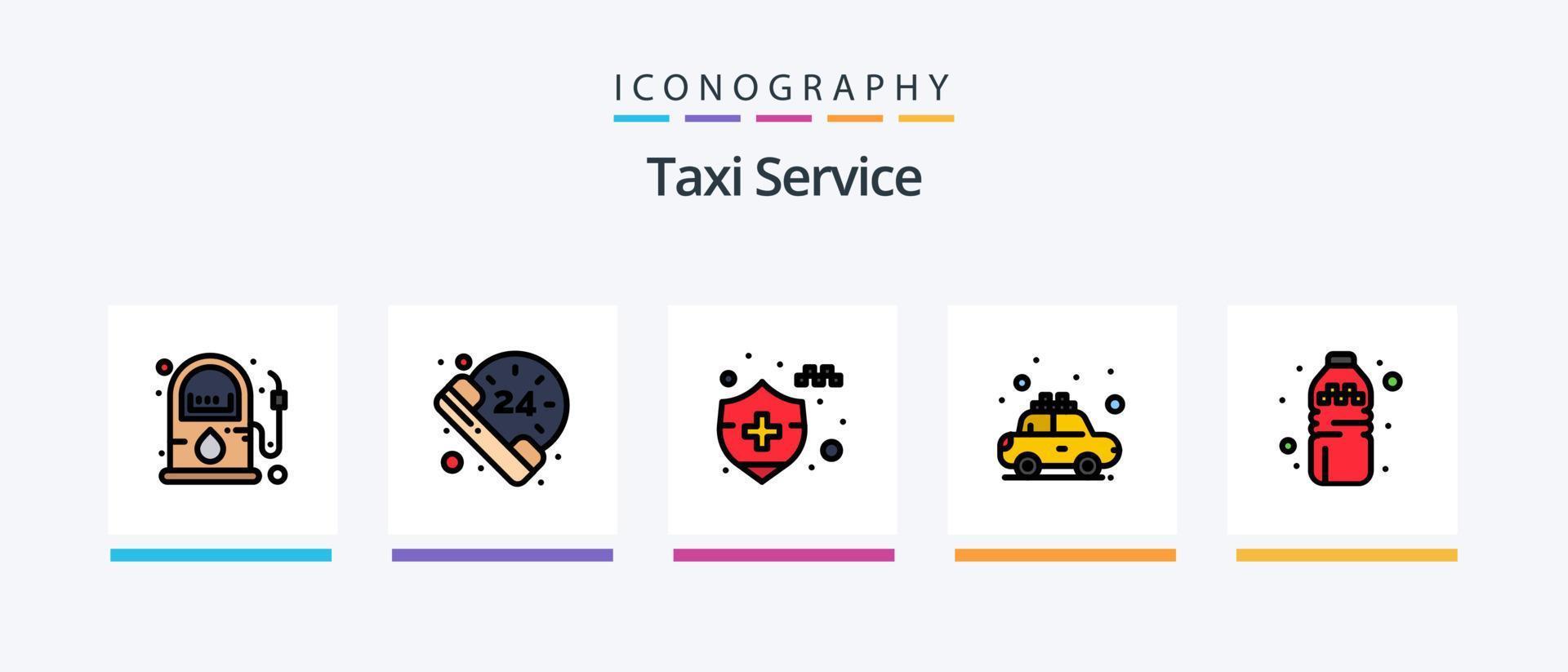 taxi service linje fylld 5 ikon packa Inklusive . ringa upp. ordning. timmar. kontor. kreativ ikoner design vektor