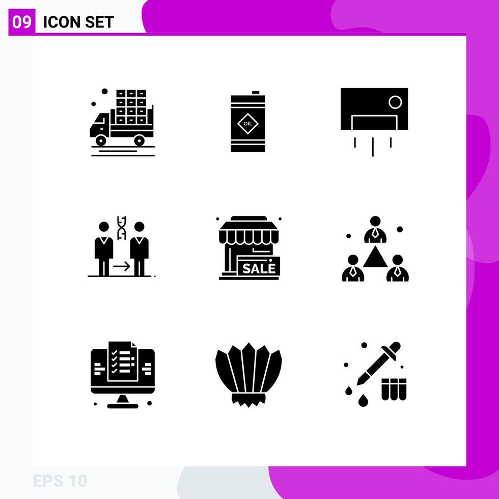 Stock Vector Icon Pack mit 9 Zeilen Zeichen und Symbolen für Gesundheitspatienten ac Cloning House editierbare Vektordesign-Elemente