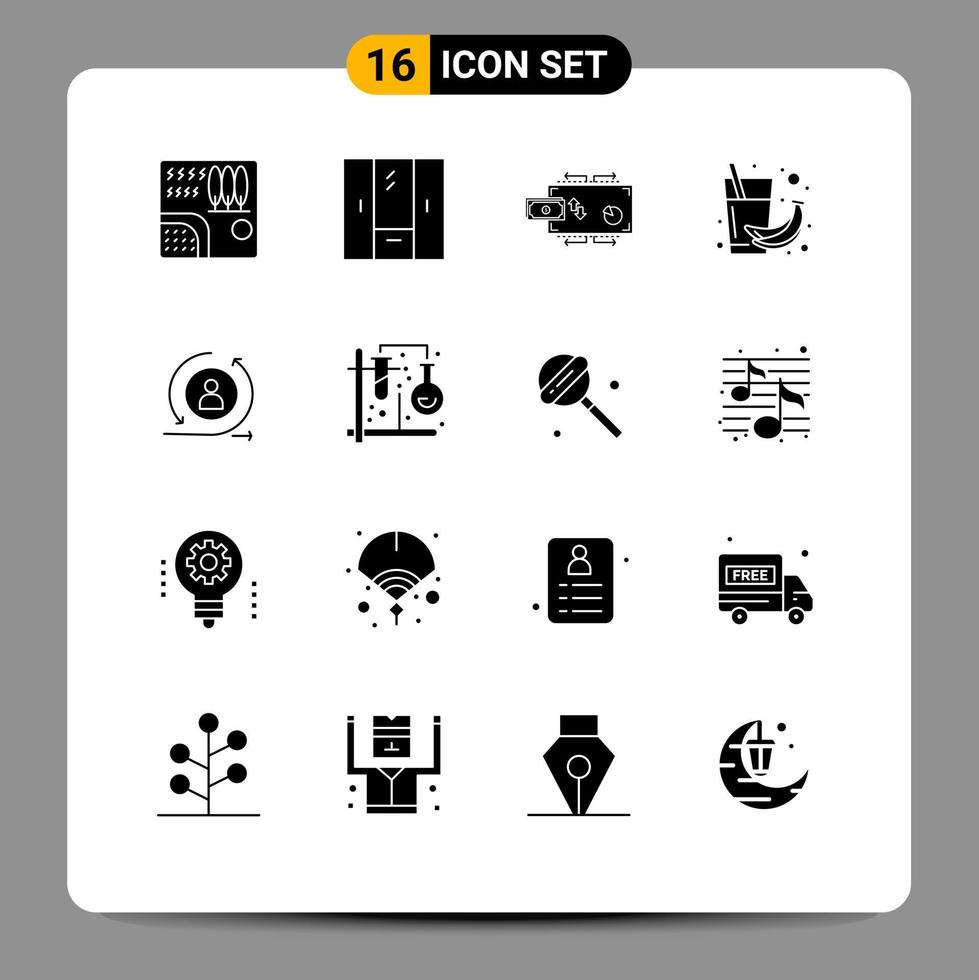 16 solides Glyphen-Konzept für mobile Websites und Apps Fruchtbanane Innenzahlungen Marketing editierbare Vektordesign-Elemente vektor