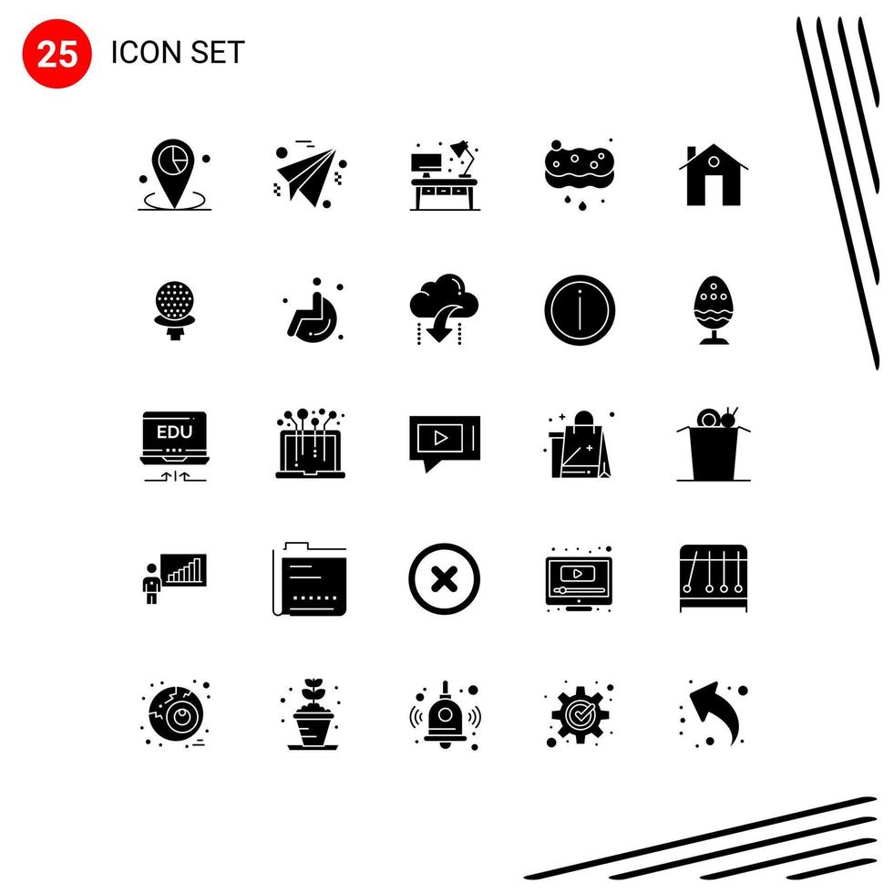 Stock Vector Icon Pack mit 25 Zeilenzeichen und Symbolen für Wohnungswäsche nach Hause Schwamm sauber editierbare Vektordesign-Elemente