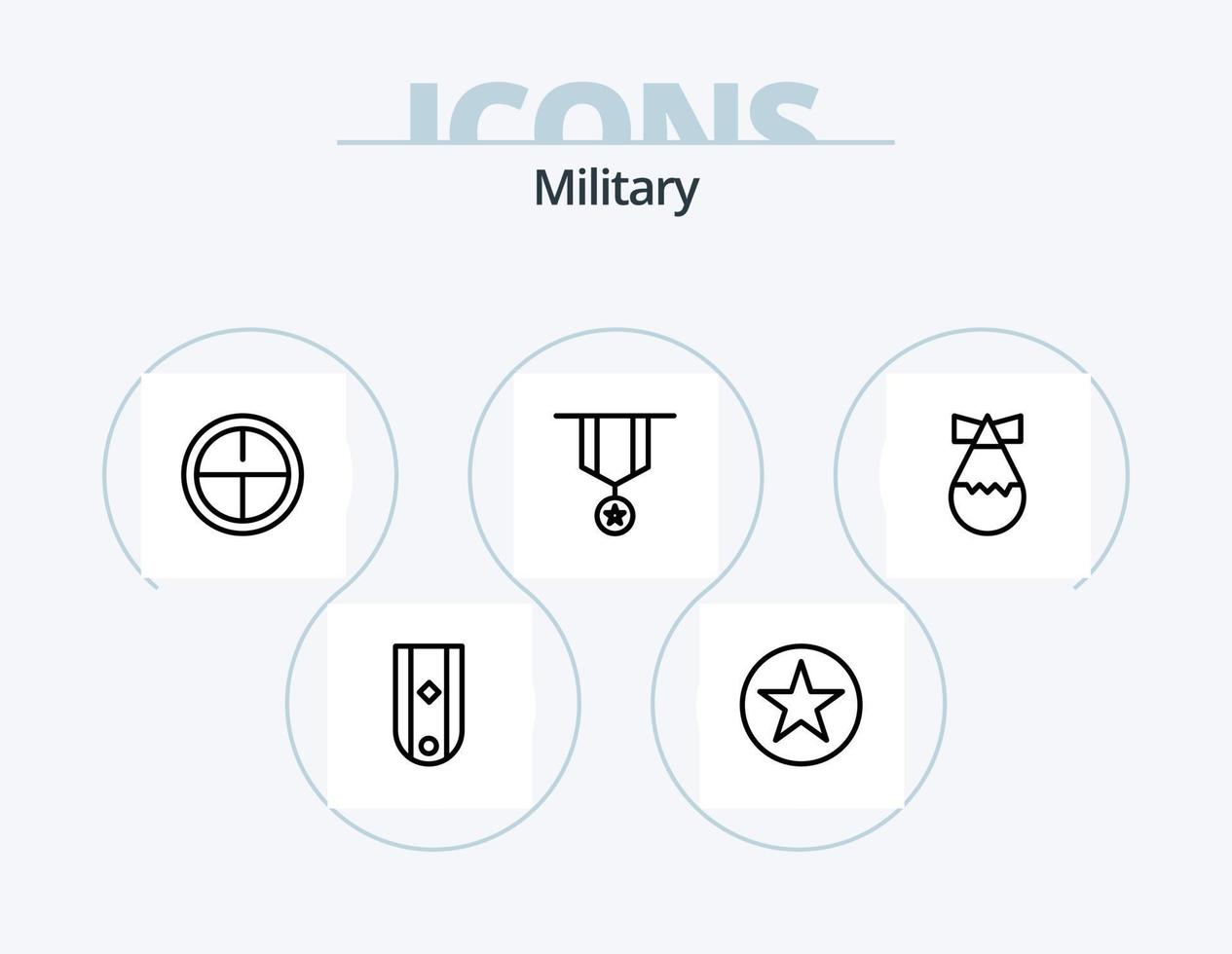 Militärlinie Icon Pack 5 Icon Design. Abzeichen. Waffe. Medaille. Militär. Rohr vektor