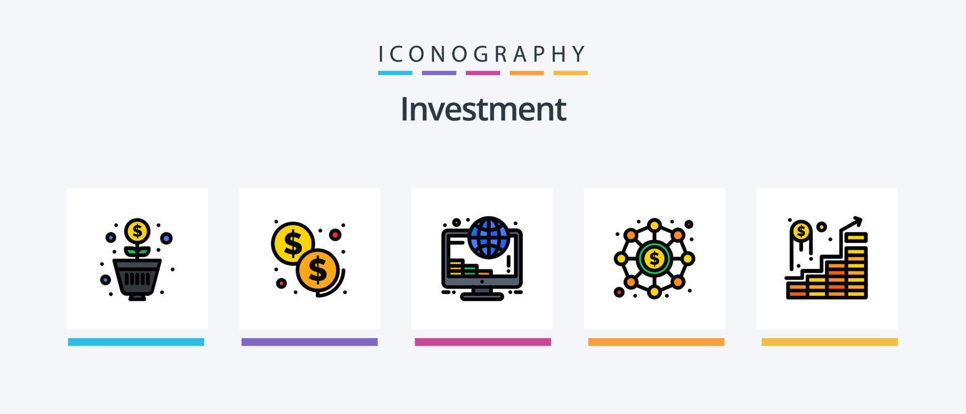 investering linje fylld 5 ikon packa Inklusive . investering. företag. budget uppskatta. investering. kreativ ikoner design vektor