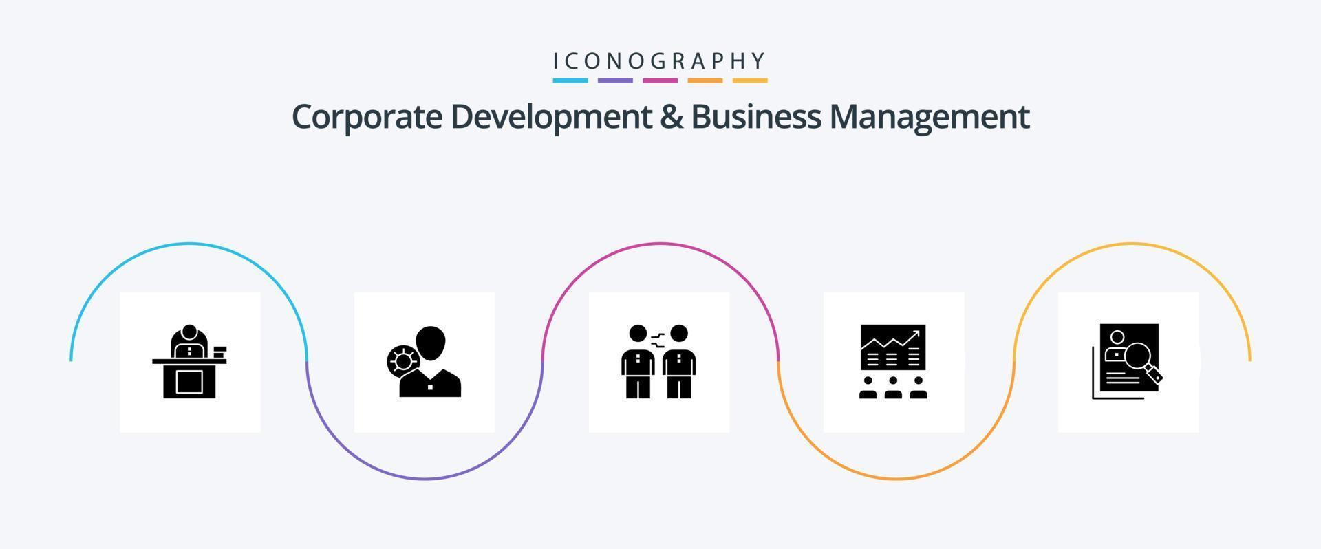 Corporate Development and Business Management Glyph 5 Icon Pack inklusive Kooperation. Vereinbarung. Effizienz. Partnerschaft. Profil vektor