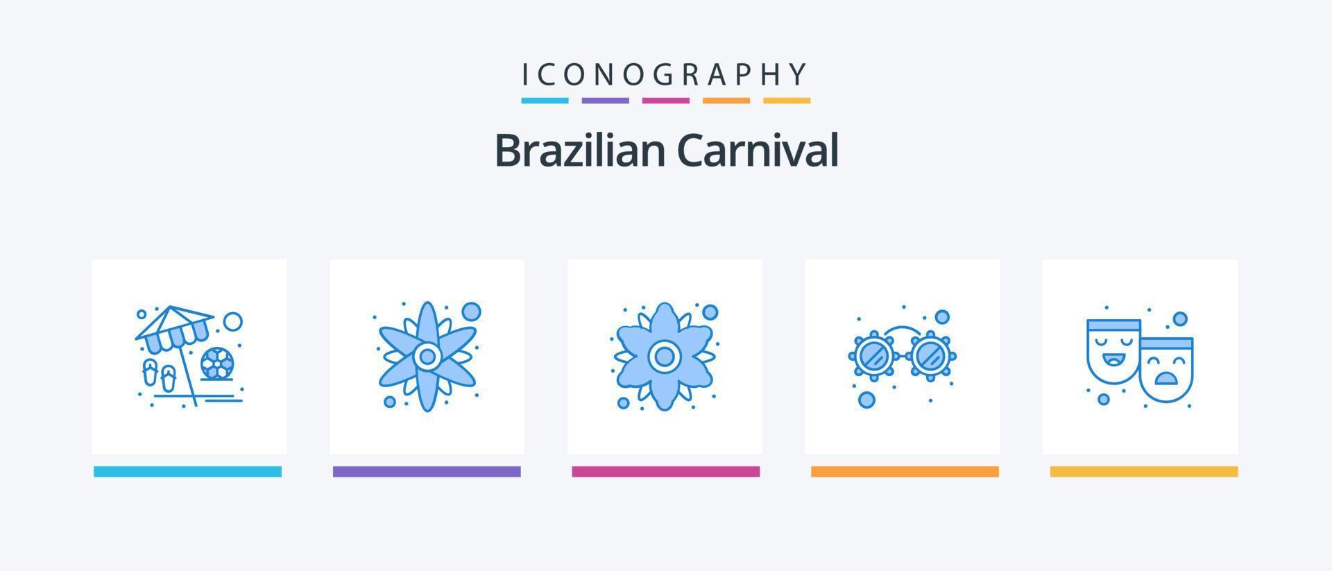 brasiliansk karneval blå 5 ikon packa Inklusive Lycklig ledsen. roller. blommig. masker. glasögon. kreativ ikoner design vektor