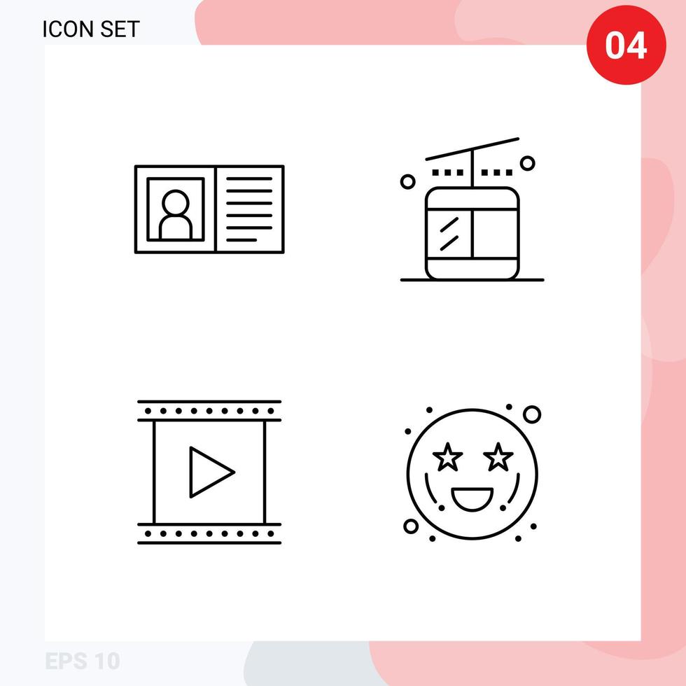 satz von 4 modernen ui-symbolen symbole zeichen für kommunikation kino info regelmäßige film editierbare vektordesignelemente vektor