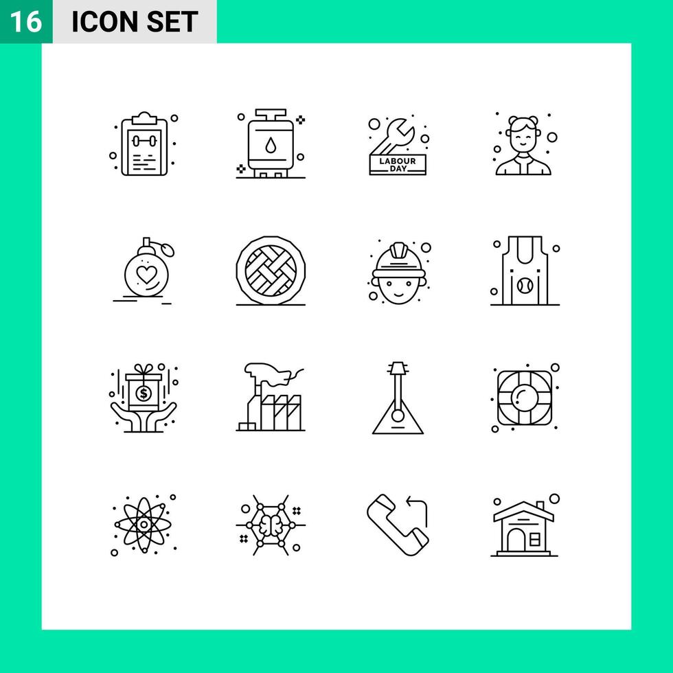 översikt packa av 16 universell symboler av kvinna avatar kraft rycka ingenjör redigerbar vektor design element