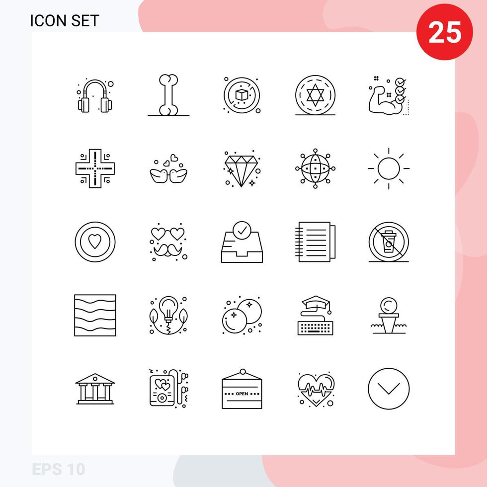 Aktienvektor-Icon-Pack mit 25 Linienzeichen und Symbolen für Standort-Muskelkreis-Routine-Checkliste editierbare Vektordesign-Elemente vektor