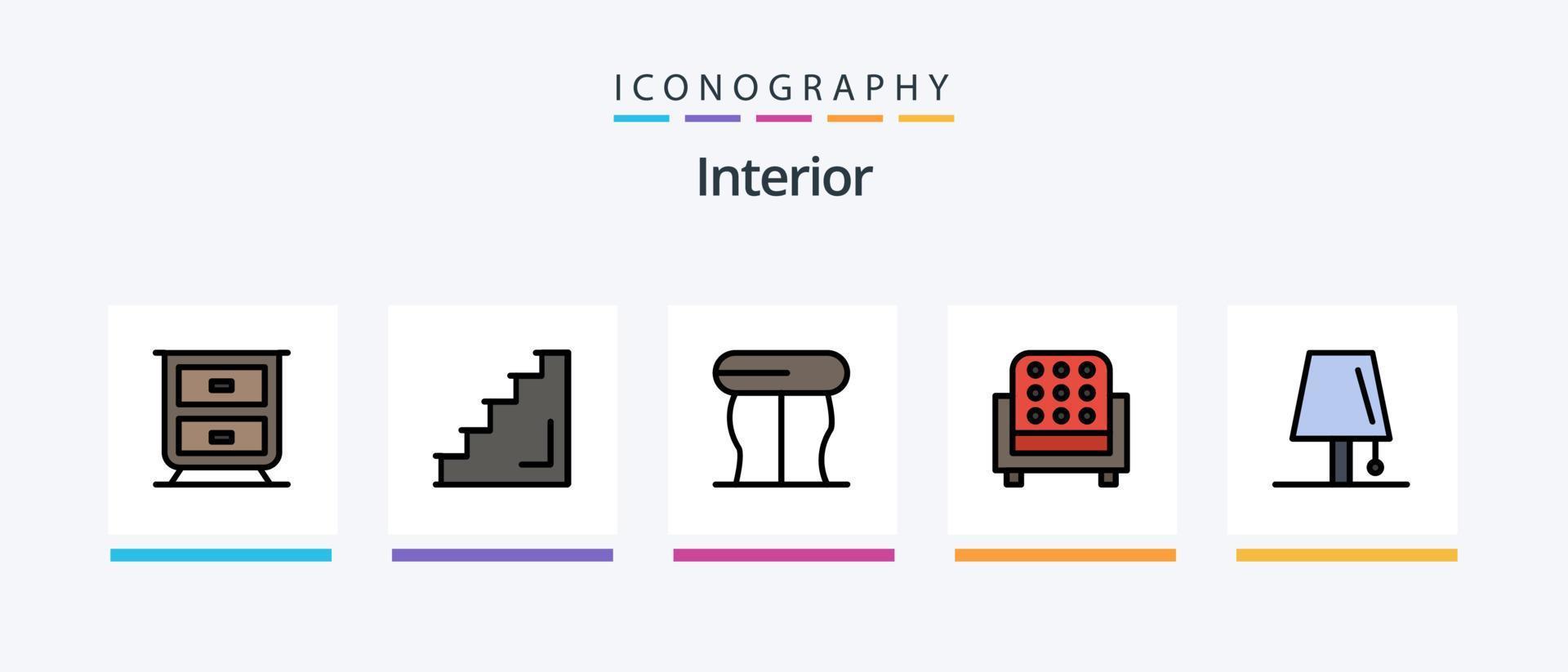 interiör linje fylld 5 ikon packa Inklusive visa. skola. ljus. interiör. skåp. kreativ ikoner design vektor