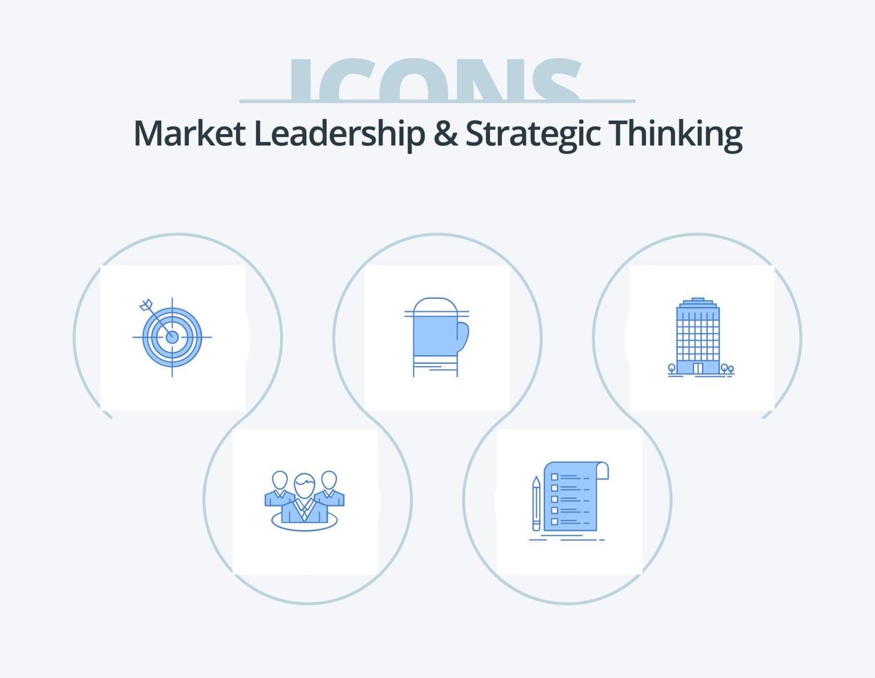 marknadsföra ledarskap och strategisk tänkande blå ikon packa 5 ikon design. kall. mikrovågsugn. checklista. handske. pil vektor