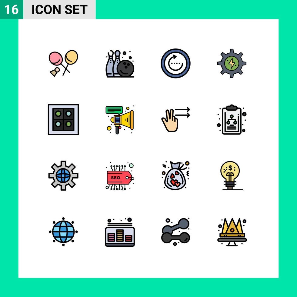 grupp av 16 platt Färg fylld rader tecken och symboler för gas sol- browser energi ui redigerbar kreativ vektor design element
