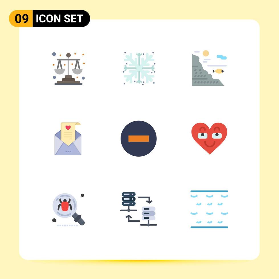 Stock Vector Icon Pack mit 9 Zeilen Zeichen und Symbolen für Löschvorschlag unter Liebesbrief fischen editierbare Vektordesign-Elemente