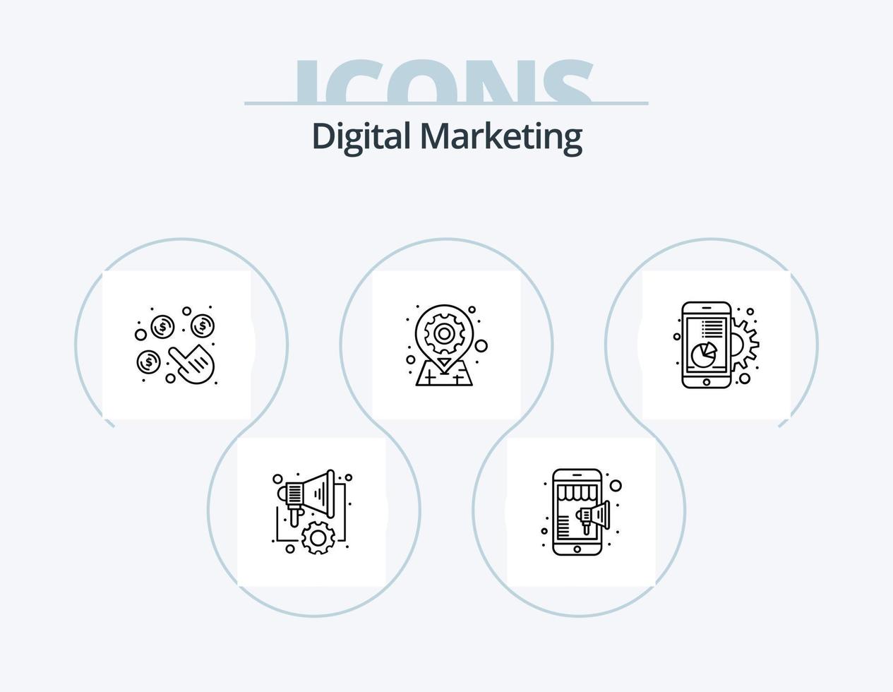 digital marknadsföring linje ikon packa 5 ikon design. Graf. Diagram. digital. författare. typ vektor