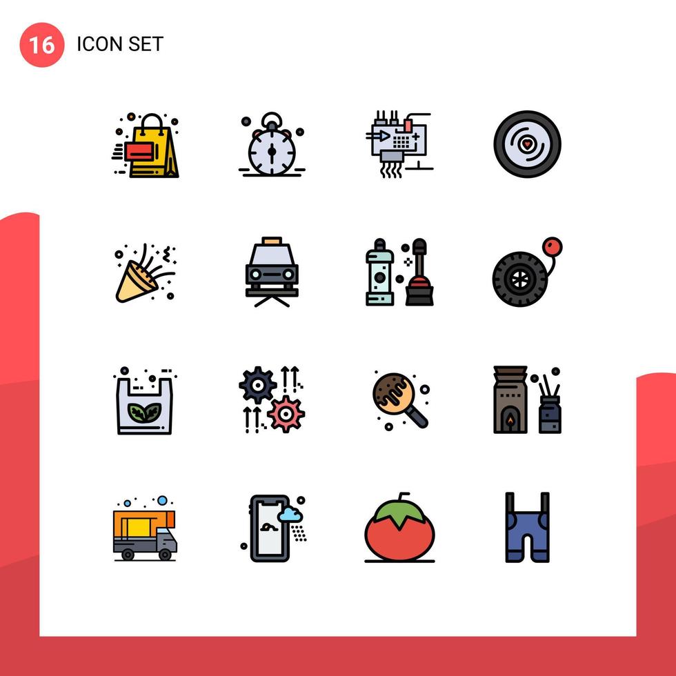 piktogram uppsättning av 16 enkel platt Färg fylld rader av bröllop hjärta varna disk teknik redigerbar kreativ vektor design element