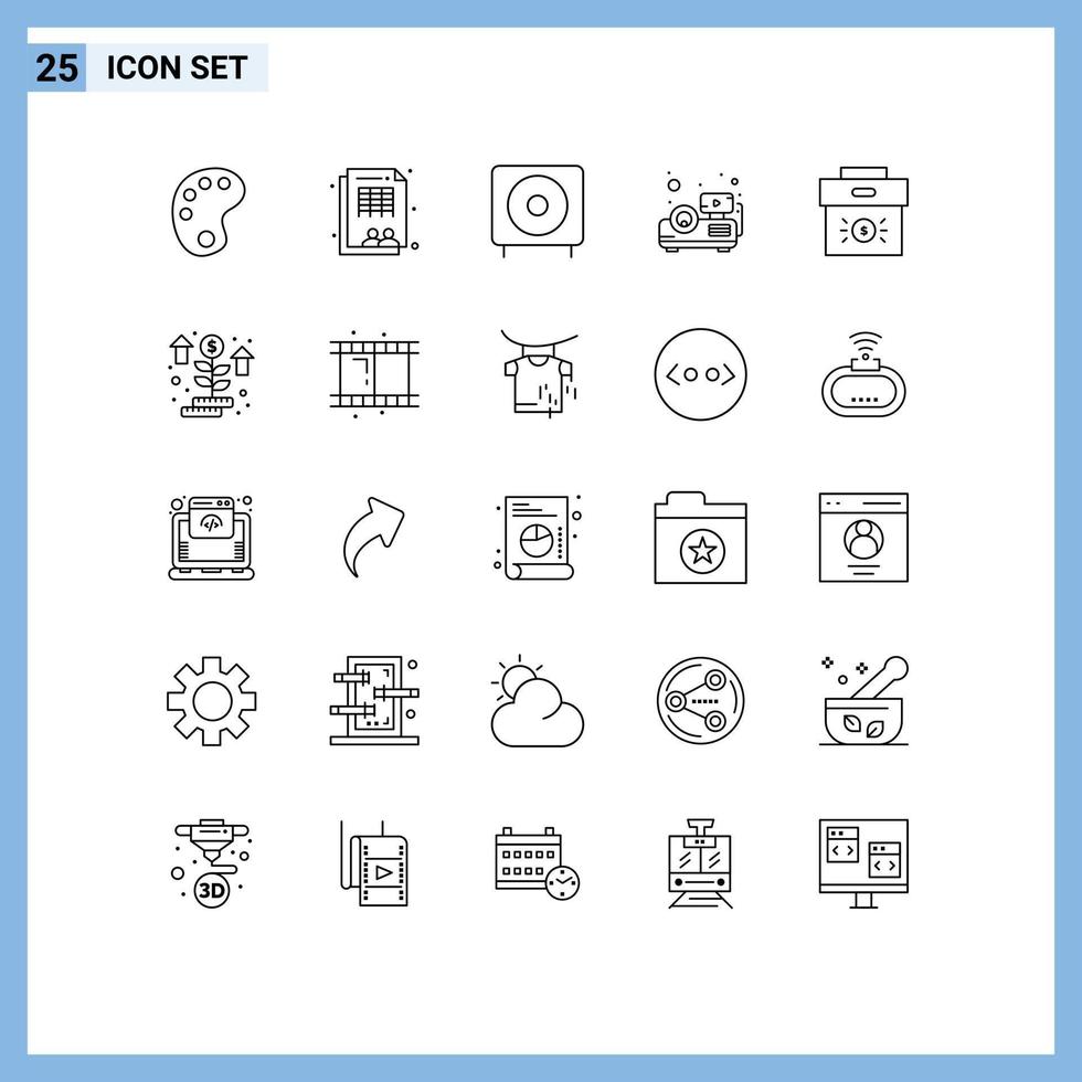 användare gränssnitt packa av 25 grundläggande rader av företags- väska enheter projektor beamer redigerbar vektor design element