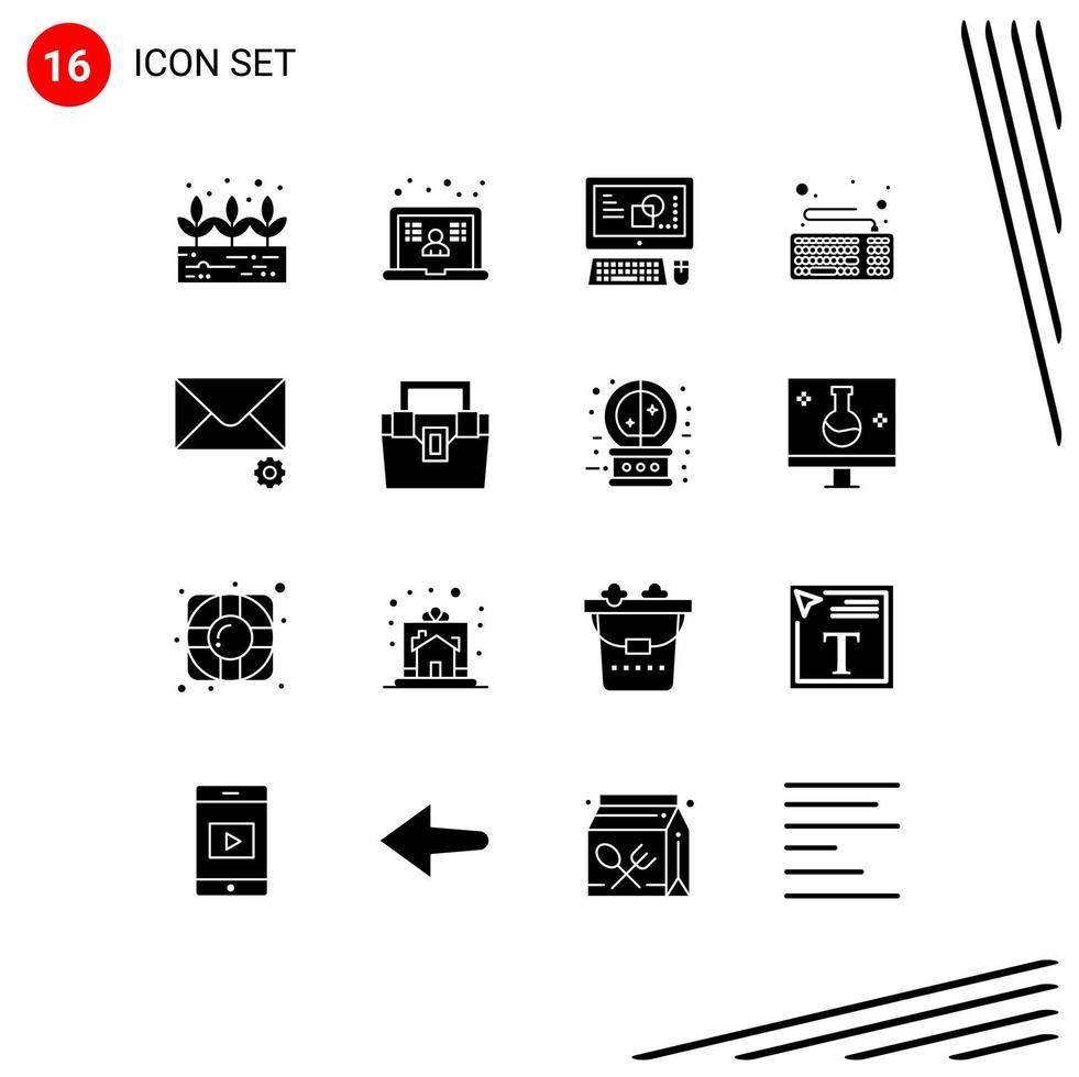 modern uppsättning av 16 fast glyfer pictograph av väska meddelande kreativ post hårdvara redigerbar vektor design element