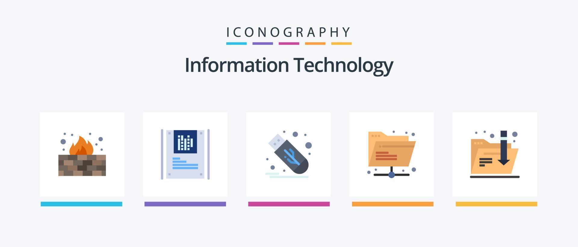 Informationstechnologie Flat 5 Icon Pack inklusive Ordner. geteilt. Antrieb. Netzwerk. Ordner. kreatives Symboldesign vektor