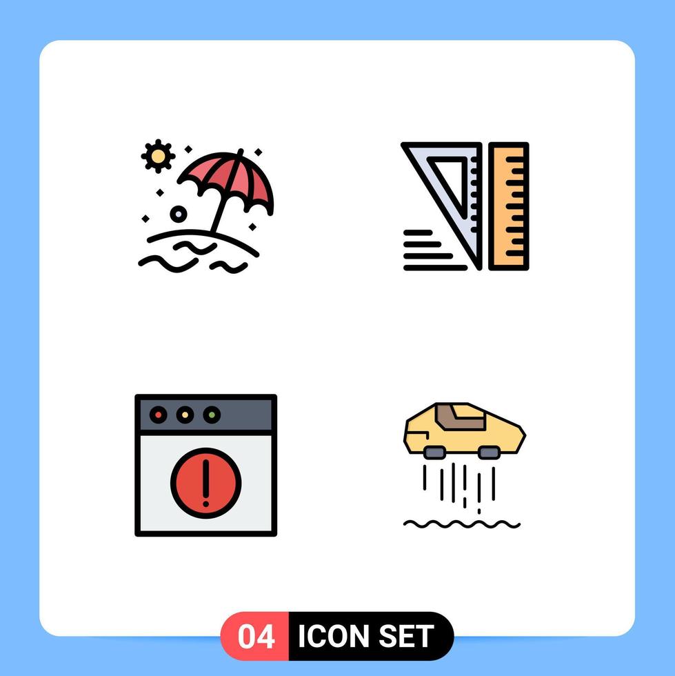 uppsättning av 4 modern ui ikoner symboler tecken för strand svävare utbildning varna bil redigerbar vektor design element