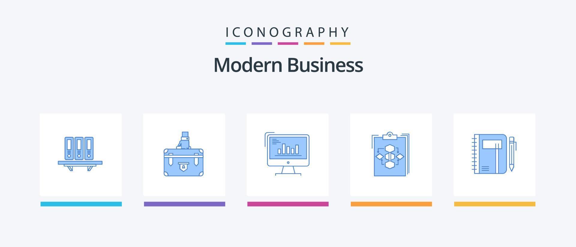modern företag blå 5 ikon packa Inklusive dator. analyser. portfölj. Diagram. marknadsföring. kreativ ikoner design vektor