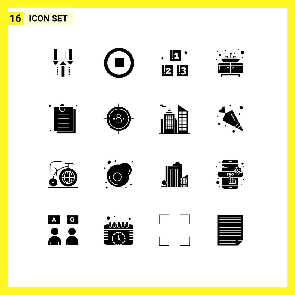 uppsättning av 16 modern ui ikoner symboler tecken för papper kontrakt ABC handfat badrum redigerbar vektor design element