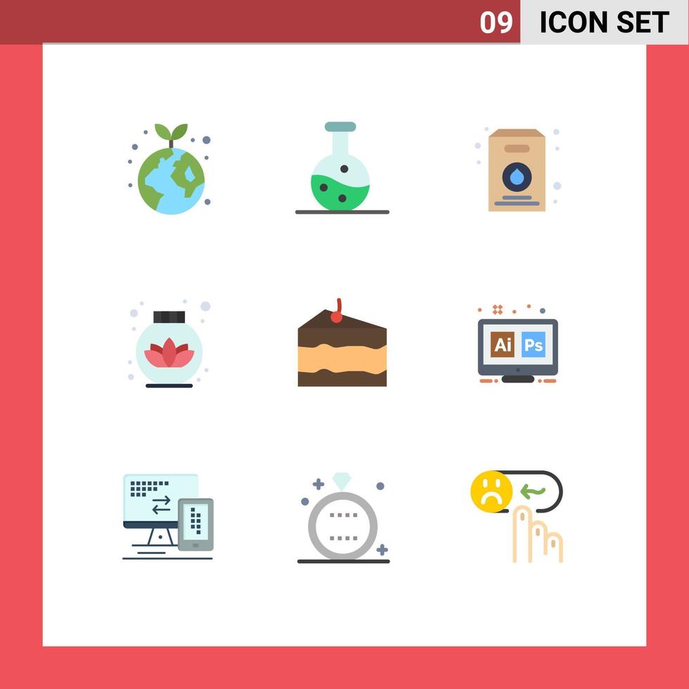 Packung mit 9 modernen flachen Farbzeichen und Symbolen für Web-Printmedien wie Adobe Eat Pack Drink Care editierbare Vektordesign-Elemente vektor