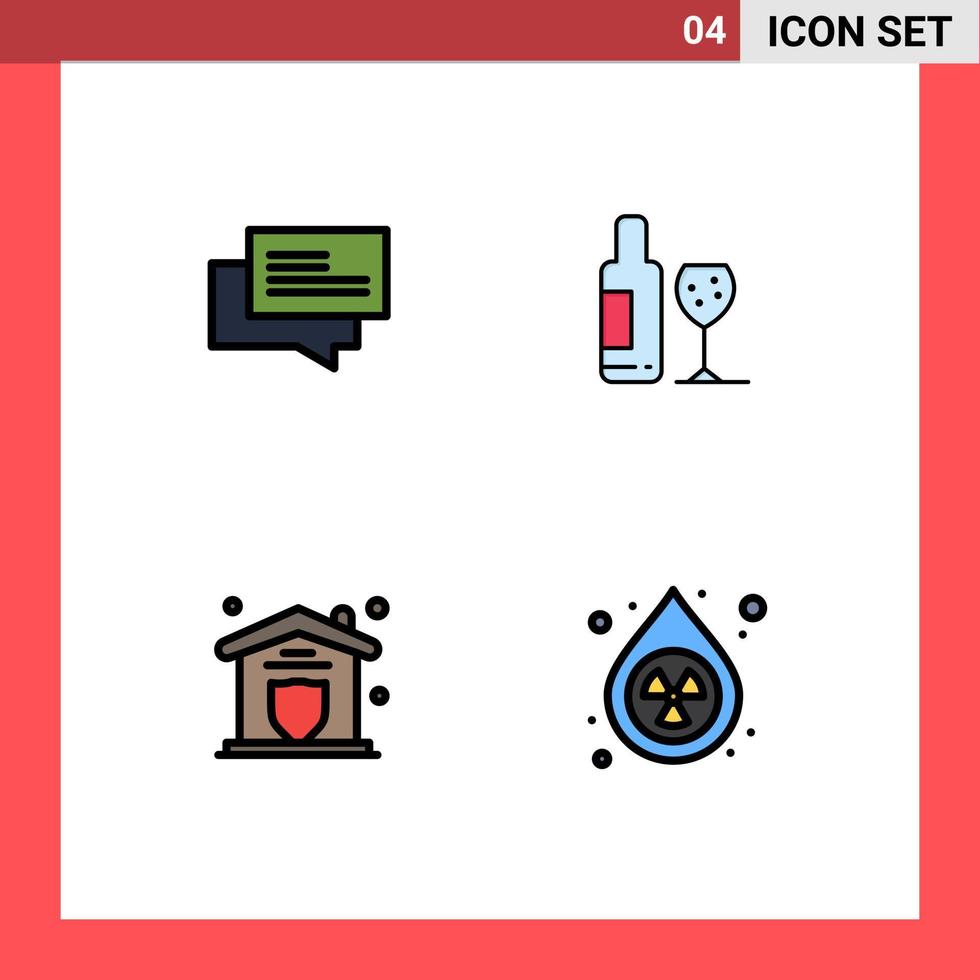 4 thematische Vektor-Fülllinien-Flachfarben und bearbeitbare Symbole für Chat-Schutz-Shopping-Glas-Home-bearbeitbare Vektordesign-Elemente vektor