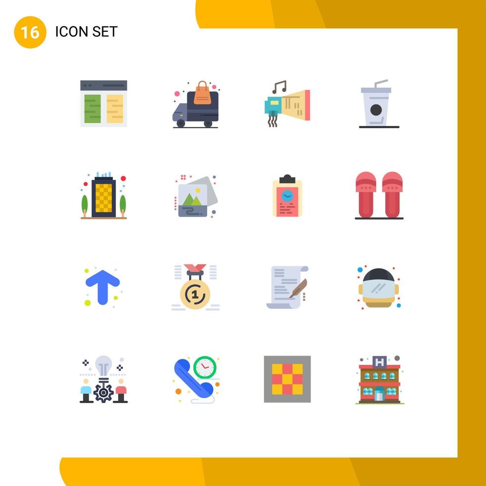 moderner Satz von 16 flachen Farben und Symbolen wie das Erstellen von Einwegbechern, um Getränkehardware zu erstellen, editierbares Paket kreativer Vektordesignelemente vektor